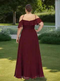 A Line/Princess Short Sleeves Floor-Length Plus Size Bridesmaid Dresses with Bowknot — view 2