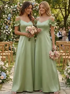 A-Line/Princess Spaghetti Straps Silk Satin Bridesmaid Dresses Sleeveless Ankle-Length — view 1