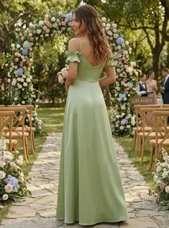 A-Line/Princess Spaghetti Straps Silk Satin Bridesmaid Dresses Sleeveless Ankle-Length — view 2