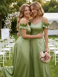 A-Line/Princess Spaghetti Straps Silk Satin Bridesmaid Dresses Sleeveless Ankle-Length — view 3