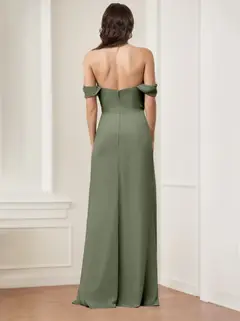 A-Line/Princess Off-the-Shoulder Sleeveless Floor-Length Long Bridesmaid Dresses with Split Side — view 2