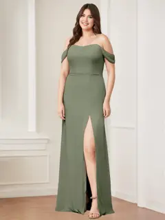 A-Line/Princess Off-the-Shoulder Sleeveless Floor-Length Long Bridesmaid Dresses with Split Side — view 3