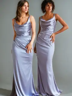 Trumpet/Mermaid Cowl Neck Sleeveless Floor-Length Ruched Bridesmaid Dresses — view 1
