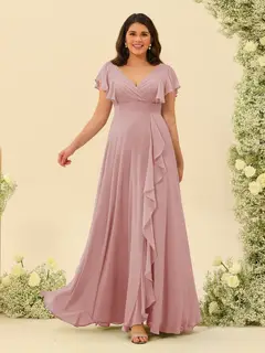 A-Line/Princess V-Neck Plus Size Bridesmaid Dresses with Ruffles — view 4