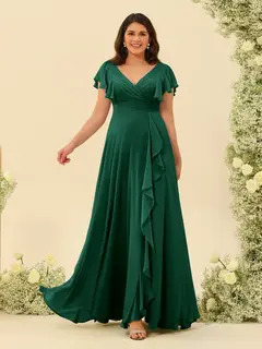 A-Line/Princess V-Neck Plus Size Bridesmaid Dresses with Ruffles — view 7