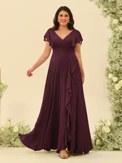 A-Line/Princess V-Neck Plus Size Bridesmaid Dresses with Ruffles — view 8