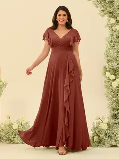 A-Line/Princess V-Neck Plus Size Bridesmaid Dresses with Ruffles — view 9
