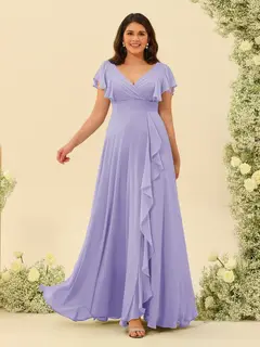 A-Line/Princess V-Neck Plus Size Bridesmaid Dresses with Ruffles — view 10