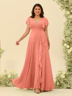 A-Line/Princess V-Neck Plus Size Bridesmaid Dresses with Ruffles — view 11