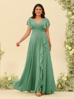 A-Line/Princess V-Neck Plus Size Bridesmaid Dresses with Ruffles — view 13