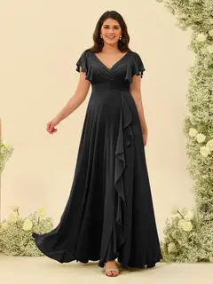 A-Line/Princess V-Neck Plus Size Bridesmaid Dresses with Ruffles — view 14