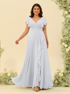 A-Line/Princess V-Neck Plus Size Bridesmaid Dresses with Ruffles — view 15