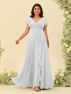 A-Line/Princess V-Neck Plus Size Bridesmaid Dresses with Ruffles — view 16