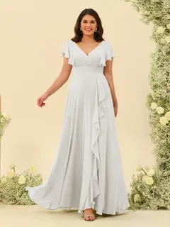 A-Line/Princess V-Neck Plus Size Bridesmaid Dresses with Ruffles — view 17