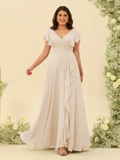 A-Line/Princess V-Neck Plus Size Bridesmaid Dresses with Ruffles — view 19