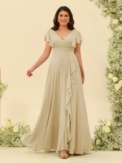A-Line/Princess V-Neck Plus Size Bridesmaid Dresses with Ruffles — view 20