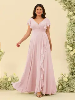 A-Line/Princess V-Neck Plus Size Bridesmaid Dresses with Ruffles — view 22
