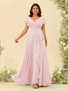 A-Line/Princess V-Neck Plus Size Bridesmaid Dresses with Ruffles — view 23