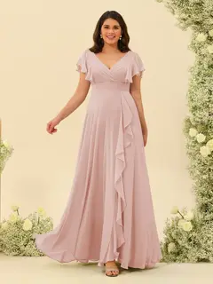 A-Line/Princess V-Neck Plus Size Bridesmaid Dresses with Ruffles — view 24