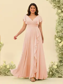 A-Line/Princess V-Neck Plus Size Bridesmaid Dresses with Ruffles — view 25