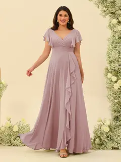 A-Line/Princess V-Neck Plus Size Bridesmaid Dresses with Ruffles — view 26