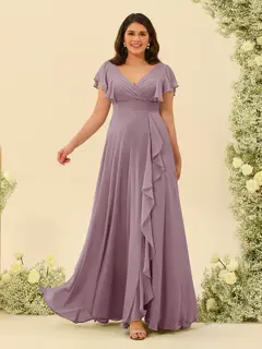 A-Line/Princess V-Neck Plus Size Bridesmaid Dresses with Ruffles — view 27