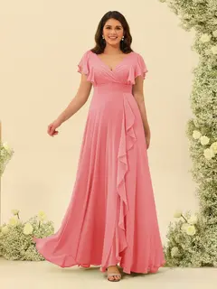 A-Line/Princess V-Neck Plus Size Bridesmaid Dresses with Ruffles — view 28