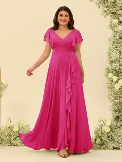 A-Line/Princess V-Neck Plus Size Bridesmaid Dresses with Ruffles — view 29