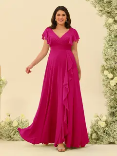 A-Line/Princess V-Neck Plus Size Bridesmaid Dresses with Ruffles — view 31