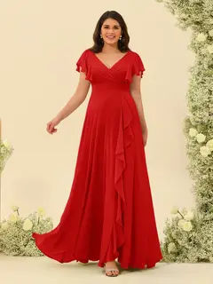 A-Line/Princess V-Neck Plus Size Bridesmaid Dresses with Ruffles — view 32