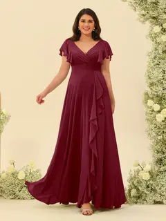 A-Line/Princess V-Neck Plus Size Bridesmaid Dresses with Ruffles — view 34