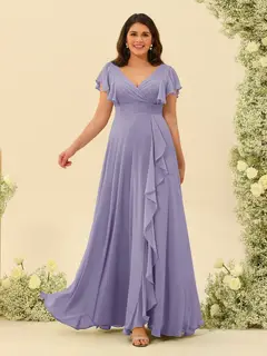 A-Line/Princess V-Neck Plus Size Bridesmaid Dresses with Ruffles — view 35