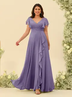 A-Line/Princess V-Neck Plus Size Bridesmaid Dresses with Ruffles — view 36