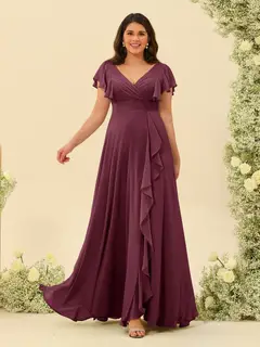 A-Line/Princess V-Neck Plus Size Bridesmaid Dresses with Ruffles — view 39