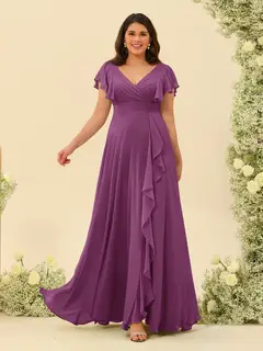 A-Line/Princess V-Neck Plus Size Bridesmaid Dresses with Ruffles — view 40