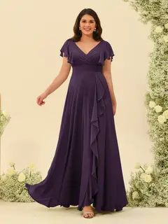 A-Line/Princess V-Neck Plus Size Bridesmaid Dresses with Ruffles — view 42