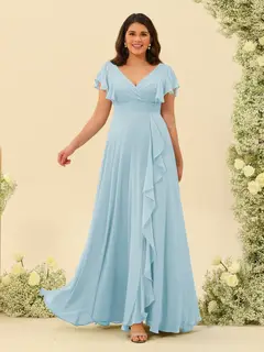 A-Line/Princess V-Neck Plus Size Bridesmaid Dresses with Ruffles — view 43
