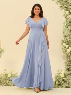 A-Line/Princess V-Neck Plus Size Bridesmaid Dresses with Ruffles — view 44
