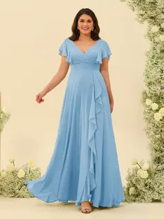A-Line/Princess V-Neck Plus Size Bridesmaid Dresses with Ruffles — view 46