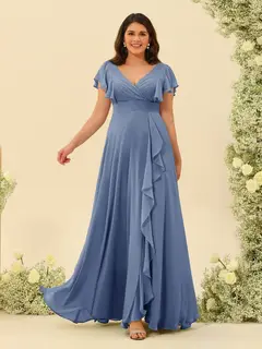 A-Line/Princess V-Neck Plus Size Bridesmaid Dresses with Ruffles — view 47