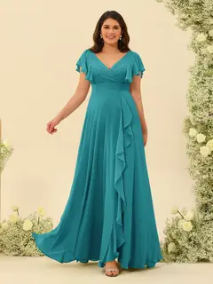 A-Line/Princess V-Neck Plus Size Bridesmaid Dresses with Ruffles — view 48