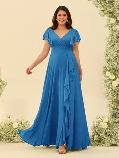 A-Line/Princess V-Neck Plus Size Bridesmaid Dresses with Ruffles — view 49