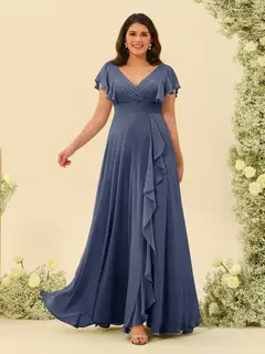 A-Line/Princess V-Neck Plus Size Bridesmaid Dresses with Ruffles — view 53