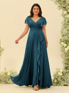 A-Line/Princess V-Neck Plus Size Bridesmaid Dresses with Ruffles — view 54