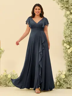 A-Line/Princess V-Neck Plus Size Bridesmaid Dresses with Ruffles — view 55