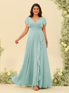 A-Line/Princess V-Neck Plus Size Bridesmaid Dresses with Ruffles — view 56