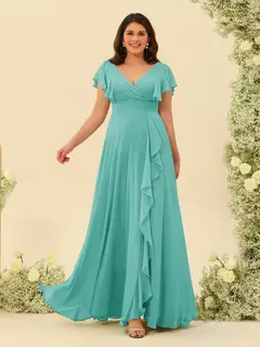 A-Line/Princess V-Neck Plus Size Bridesmaid Dresses with Ruffles — view 58