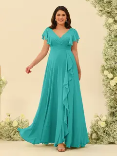 A-Line/Princess V-Neck Plus Size Bridesmaid Dresses with Ruffles — view 59