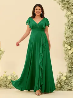 A-Line/Princess V-Neck Plus Size Bridesmaid Dresses with Ruffles — view 60