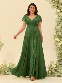 A-Line/Princess V-Neck Plus Size Bridesmaid Dresses with Ruffles — view 61